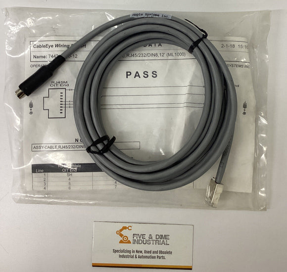 CableEye 7442-0040-12 Cable Assembly RJ45/232/Din8 12 Ft