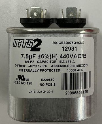 Mars 2 12931 7.5 MFD 440 VAC Motor Run  Capacitor - 0