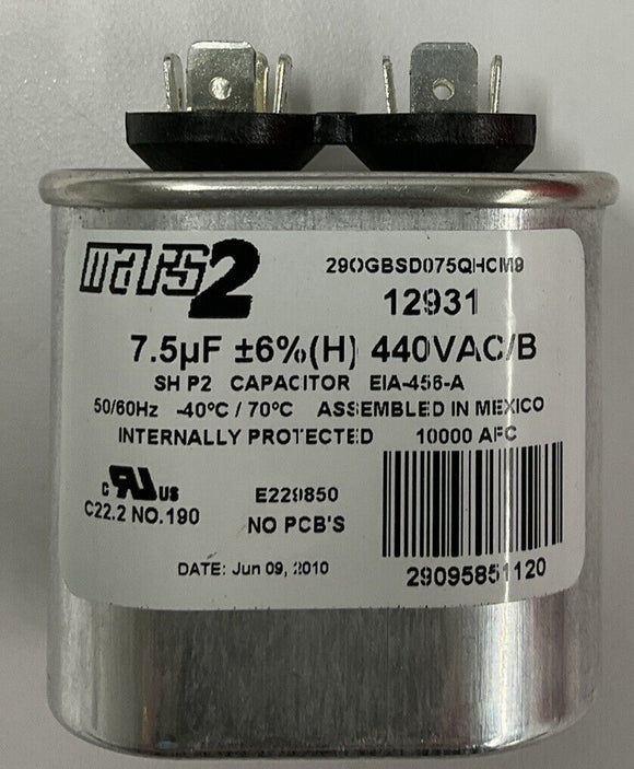 Mars 2 12931 7.5 MFD 440 VAC Motor Run  Capacitor