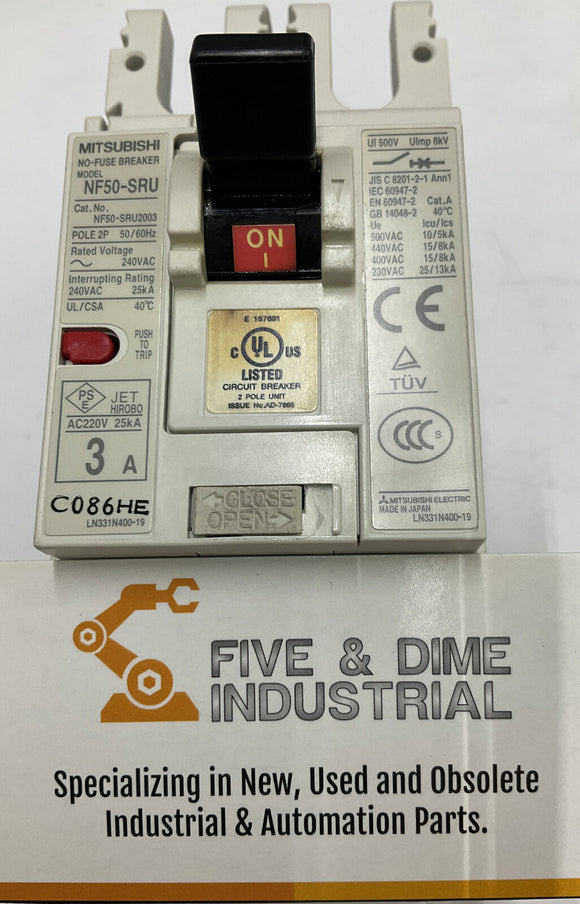 Mitsubishi NF50-SRU Circuit Breaker 3A 2 Pole 240 VAC