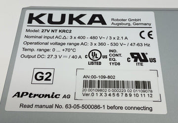 Kuka 27V-NT-KRC2 Power Supply 400-580 Output VAC 27.3 VDC, 40-Amps - 0