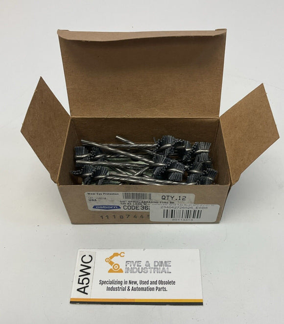 Osborn 5/8" Spiral Tube Brush 120 Grit SC .040, 1/8" Stem. Lot of 12