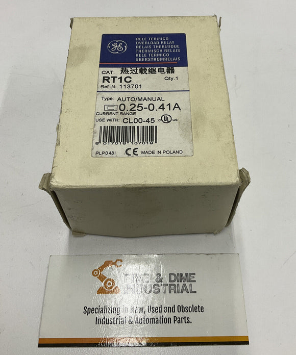 GE RT1C Overload Relay 0.25-0.41A 113701