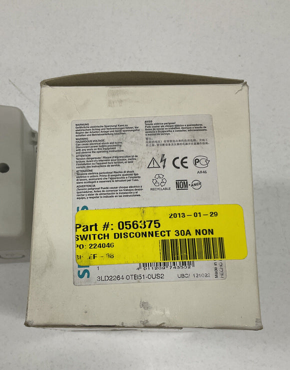 Siemens 3LD2264-0TB51-0US2 Disconnect Switch 30A