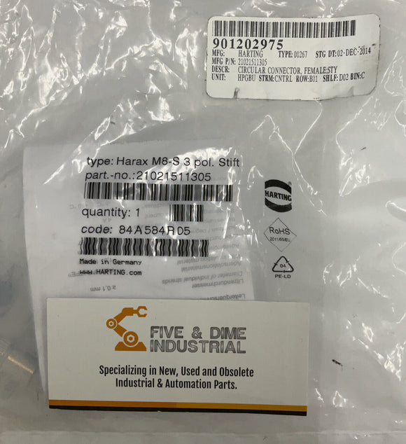 Harting 21021511305 Harax M8-S Male 3-Pole Field Connector