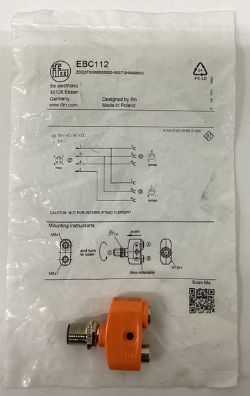IFM Efector EBC112 4-Pin Y Splitter Male M12 x Female M8 (2)