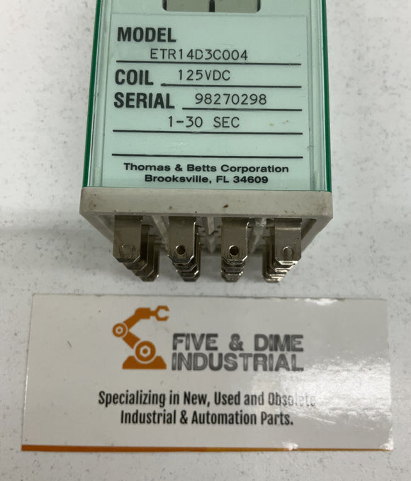 Thomas & Betts Agastat ETR14D3C004 Control Relay 125VDC 1-30 Sec