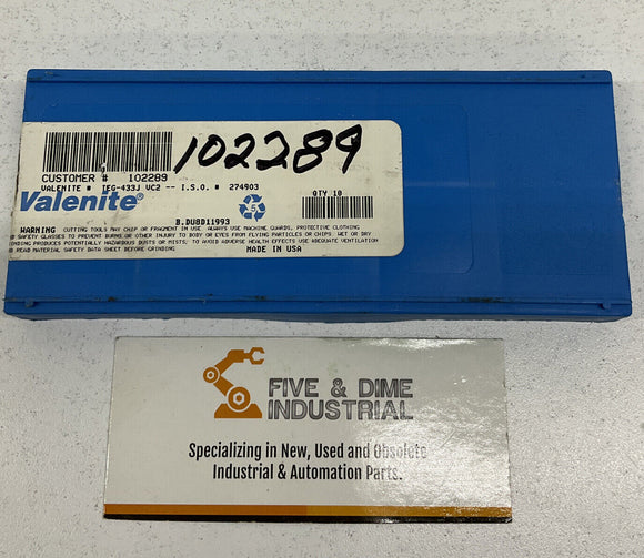 Valenite 102289 Teg-433J Package of 10  Turning Inserts Grade VC2
