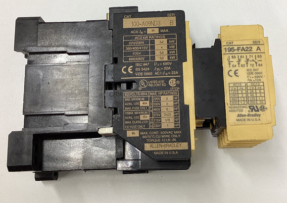 Allen-Bradley  100-A09ND3 Ser.B Contactor/195-FA22 Ser.A Aux Contact