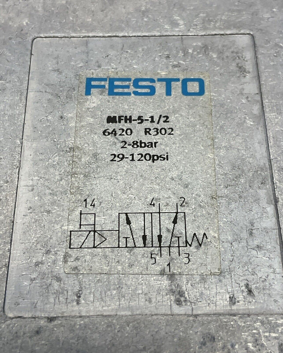 Festo MFH-5-1/2 Solenoid 5/2-way, Monostable Pneumatic Valve, G1/2 Ports 6420