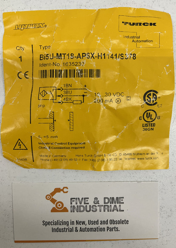 Turck Bi5U-MT18-AP6X-H1141 S378 Inductive Proximity Sensor 30VDC