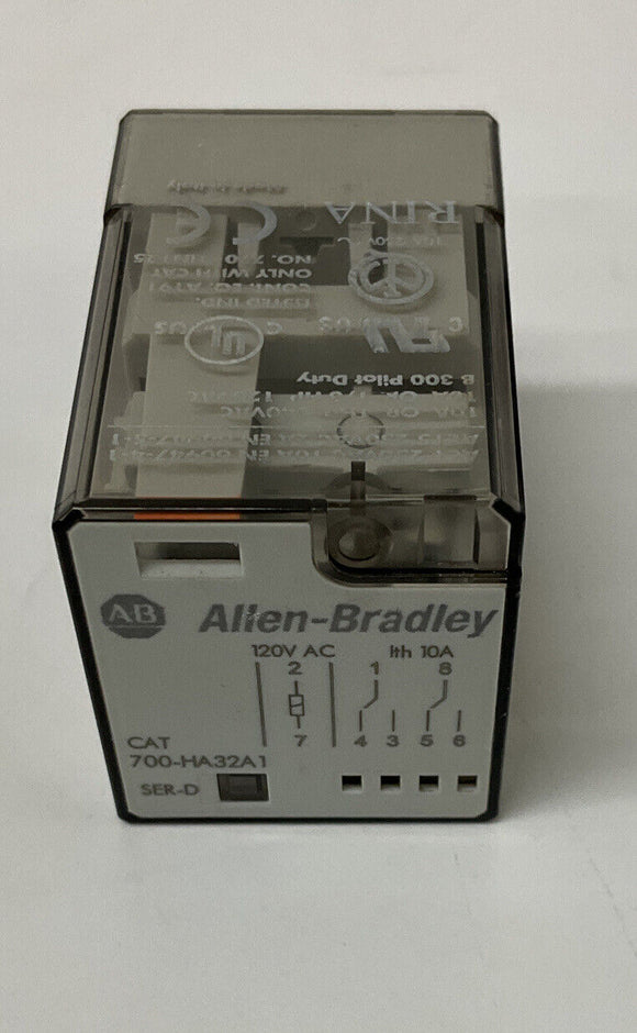 Allen Bradley 700-HA32A1  Ser. D 10A  DPDT Relay 120VAC Coil