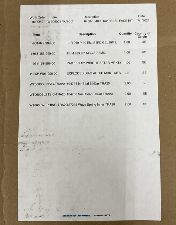 Viking /  Wright WB0600SFK/SCC Flow Circumferential Pumps Seal Face Kit