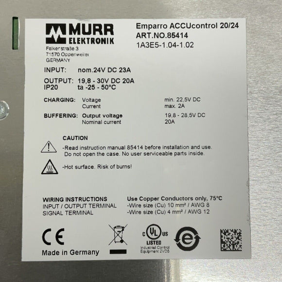 Murr Elektronik 85414 Emparro Accu Control UPS Module 1A3E5-1.04-1.02