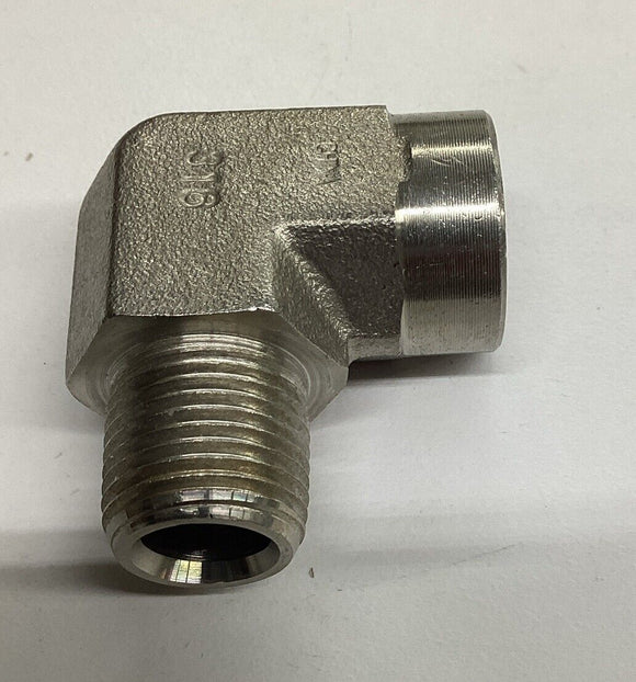 WWF 5502-06-06-SS  3/8" Male NPT X 3/8" NPT Female 90° 316 Stainless