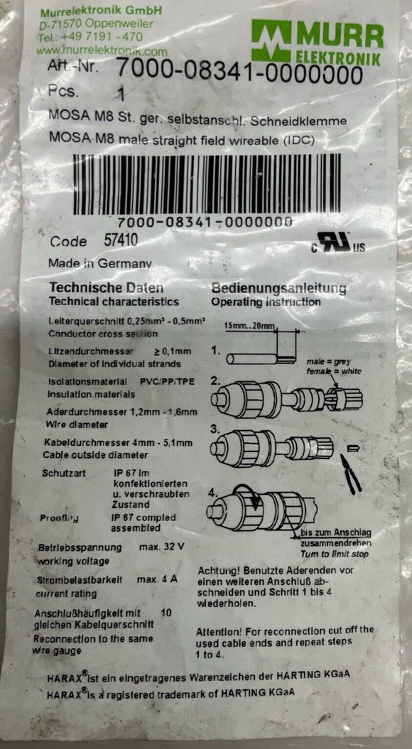 Murr 7000-08341-0000000 M8, MOSA 4-Pole Field Connector