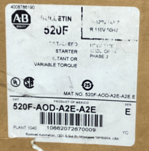 Allen Bradley 520F-AOD-A2E-A2E 2-Speed Constant or  Variable Starter