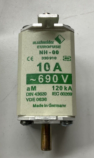 M.Schneider 330910 330-910 NH-00 Gr.00 aM Eurofuse 10A 690 VAC. Box of 3 - 0