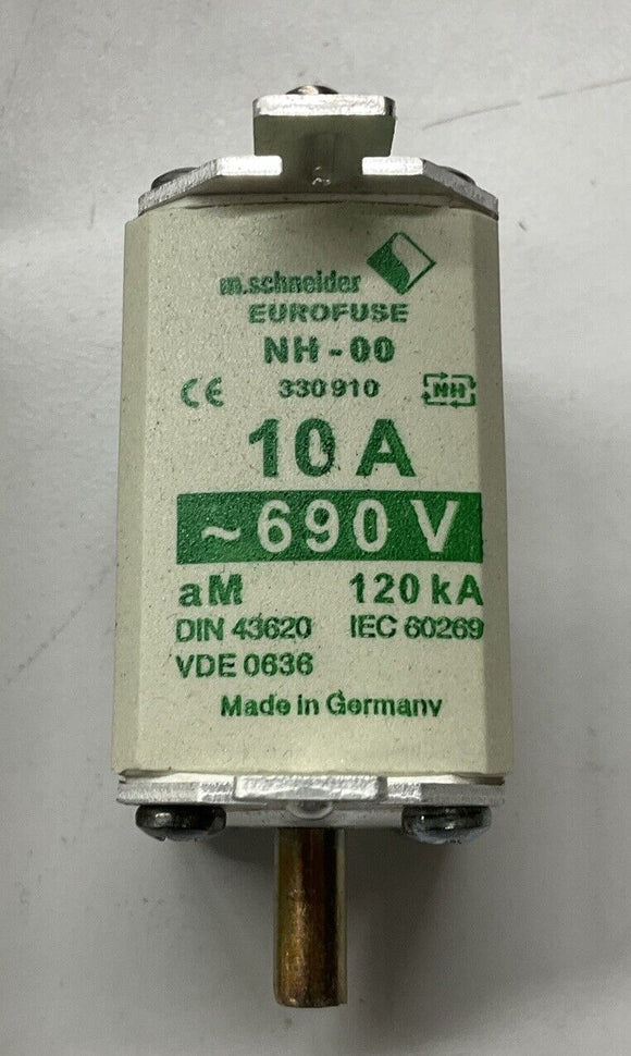 M.Schneider 330910 330-910 NH-00 Gr.00 aM Eurofuse 10A 690 VAC. Box of 3