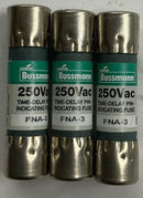 Bussman FNA-3 Lot of 3 Time Delay Pin Indicating Fuses 3A-1