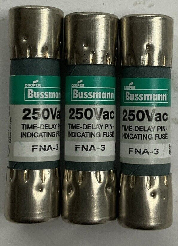 Bussman FNA-3 Lot of 3 Time Delay Pin Indicating Fuses 3A