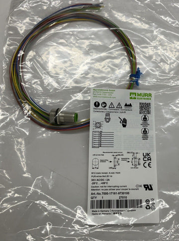 Murr 7000-17161-9730100 M12 8-Pole Male Receptacle Front Mount 1-Meter - 0