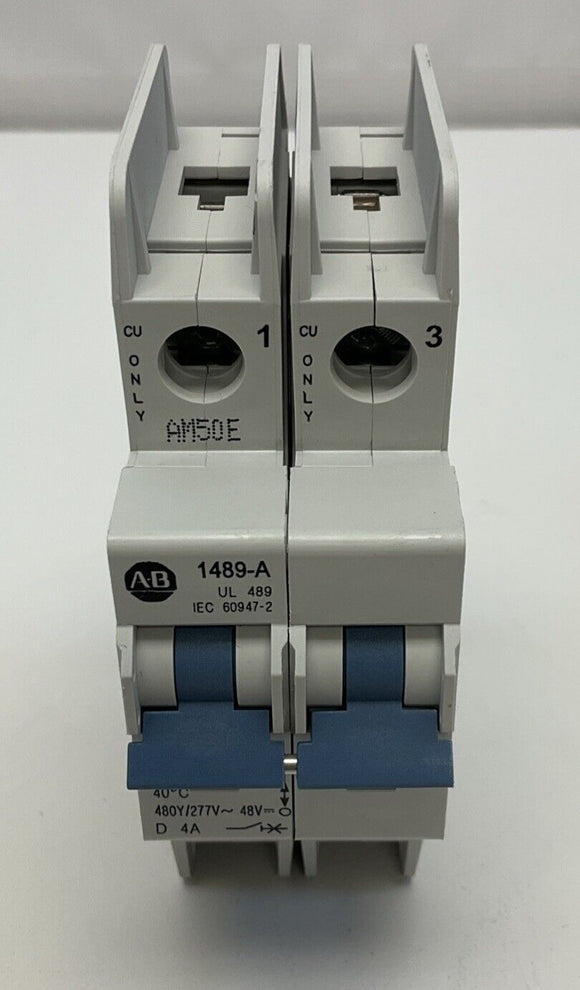 Allen Bradley  1489-A2D040  4 Amp, 2 Pole Circuit Breaker 48 VDC,  480Y/277 VAC
