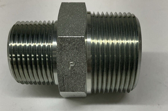 Parker 1-1/4x1 FF-S Hex Pipe Nipple 1"x1-1/4" Male NPT