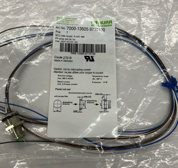 Murr Elektronik 7000-13505-9710100 M12 4-Wire Receptacle 1M, Rear Mount