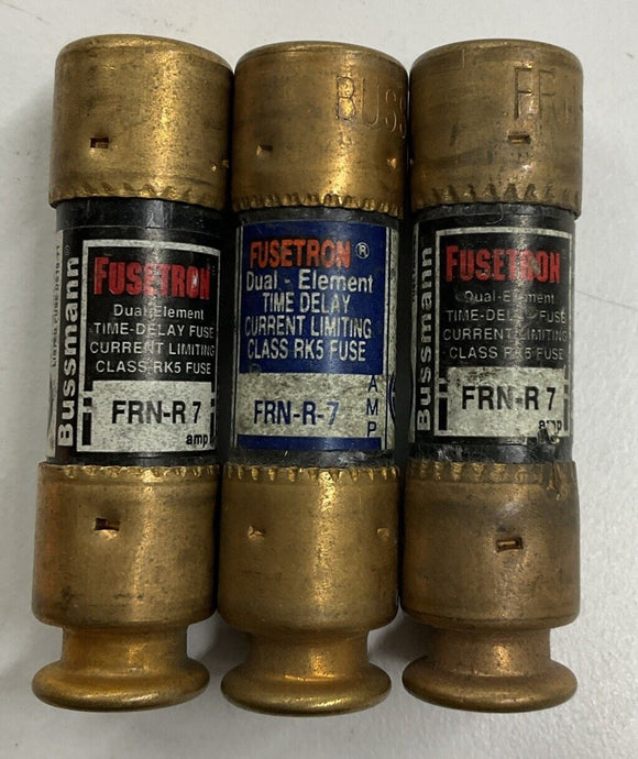 Bussmann Fusetron FRN-R-7 Lot of 3  Dual Element Time Delay Fuses