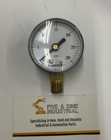 Ashcroft 20W1005PH 02L 30# Brass Gauge 1/4" NPT Lower 0/30 Psi