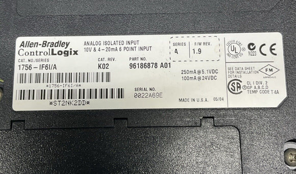 Allen Bradley 1756-IF61/A ControlLogix Analog Isolated Input FW 1.9