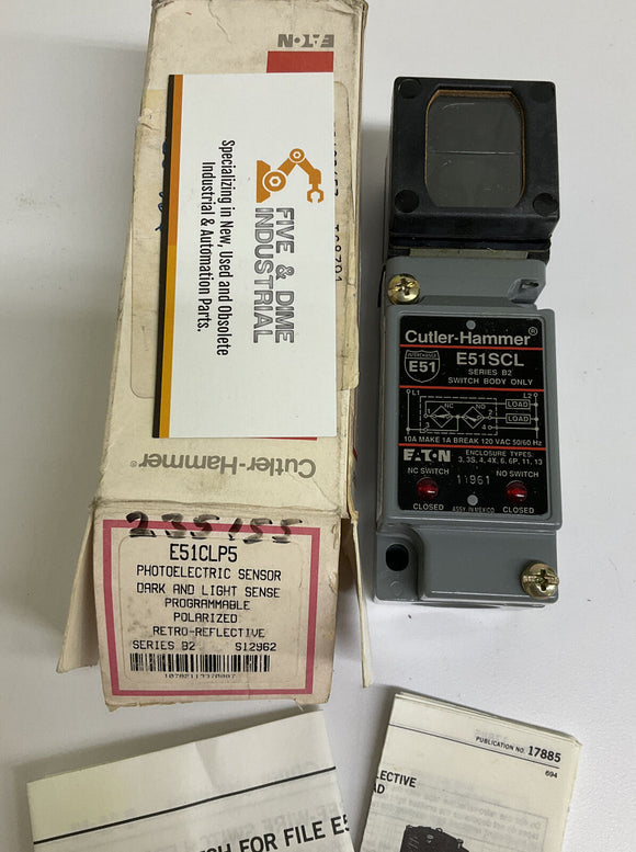 Eaton E51CLP5 Polarized Retroreflective Sensor w/ Switch Body 120VAC