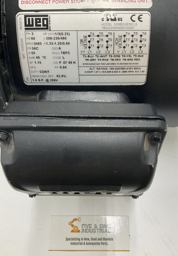 Weg 3336ES3E56C-S General Purpose Motor 3-PH, 1/3HP, 3485 RPM, FR: 56C - 0