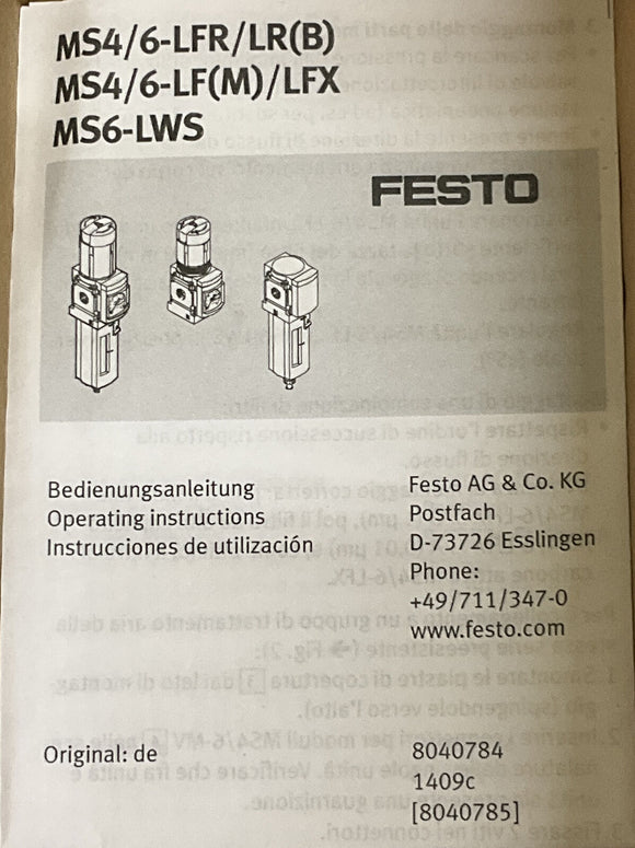Festo MS4-LBR-1/4-D5-A8-AS / 529471 Pressure Regulator