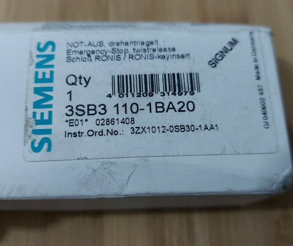 Siemens 3SB3-110-1BA20 Twist Release Emergency Stop w/ Keys