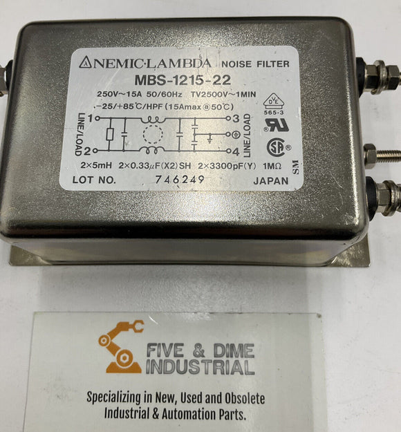 Nemic Lambda MBS-1215-22 Noise Filter 250 Vac 15A