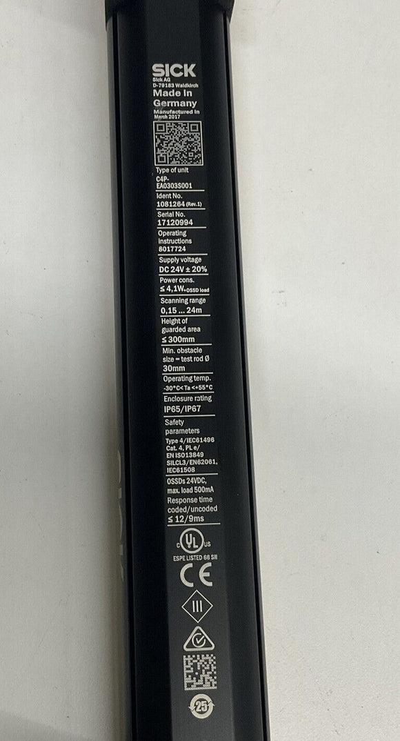 Sick 1081263 1081264 deTec4 12" Sender & Receiver Light Curtain Set