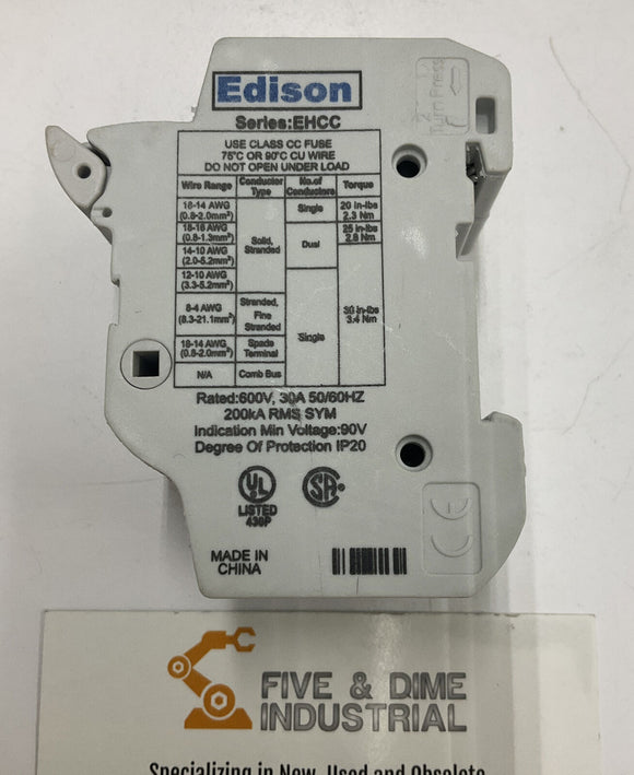 Eaton EHCC 2-Pole Fuse Holder Class CC 600V 30A 2-Pole