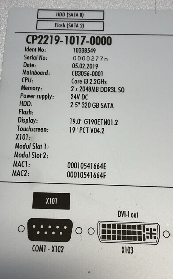 Beckhoff CP2219-1017-0000 Industrial Computer HMI Win 7 Pro X32/X64