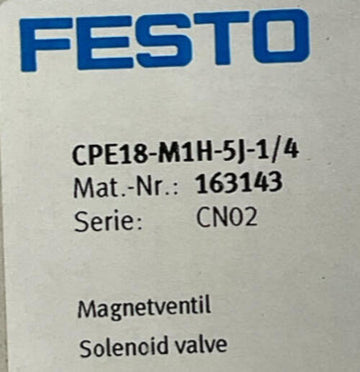 Festo CPE18-M1H-5J-1/4 5/2 way Pneumatic Valve w/24 VDC Coils 163143 - 0