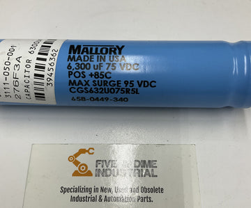 Mallory 6300uF 75VDC Capacitator 658-0449-340 - 0