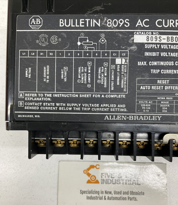 Allen Bradley 809S-BB010A1 Ser A  AC Current Relay