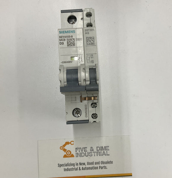 Siemens 5SY4103-8 Circuit Breaker w/ 5ST3010 Auxiliary Circuit Switch