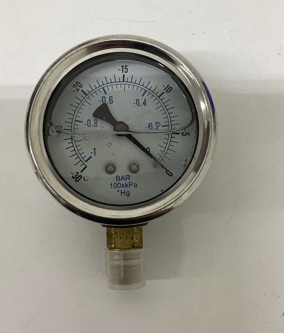 PJC  201L-254G 0-30 PSI Filled Vacuum Gauge 2.5''  1/4'' NPT Lower