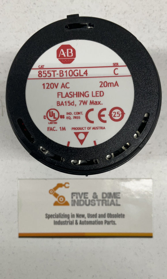 Allen Bradley 855E-B10GL4 Red Flashing Led Lamp w/ 10" Base 120 Vac