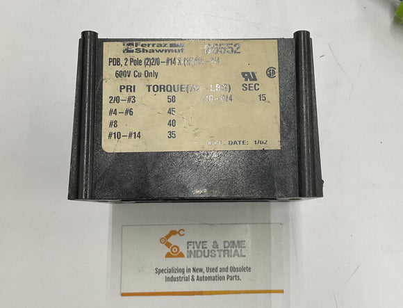 Ferraz Shawmut 66552 2-Pole Power Distribution Box w/ Cover  600V