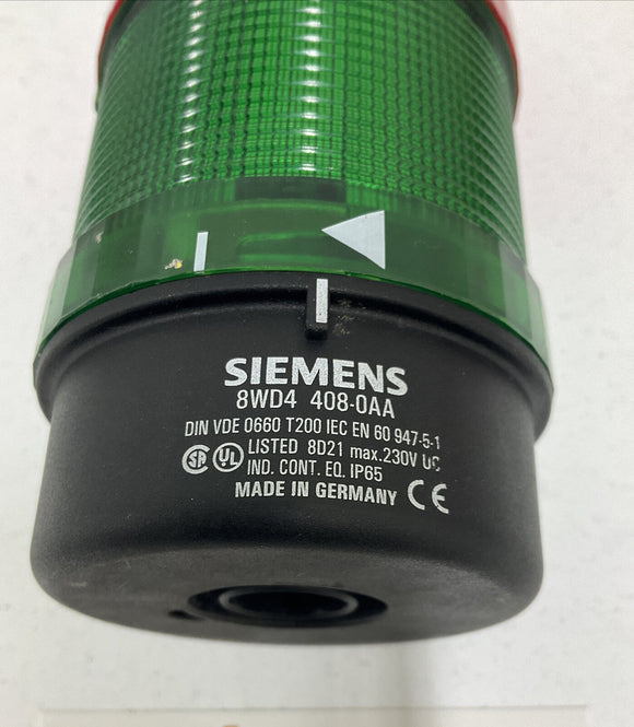 Siemens 8WD4 408-0AA Safety Stack Light Base w/ Red & Green Lenses