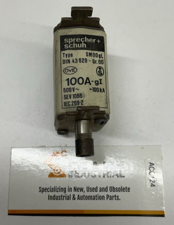 Sprecher + Schuh 100A-gI 100-Amp Din 43620 Type SM00gL Fuse 500 Vac