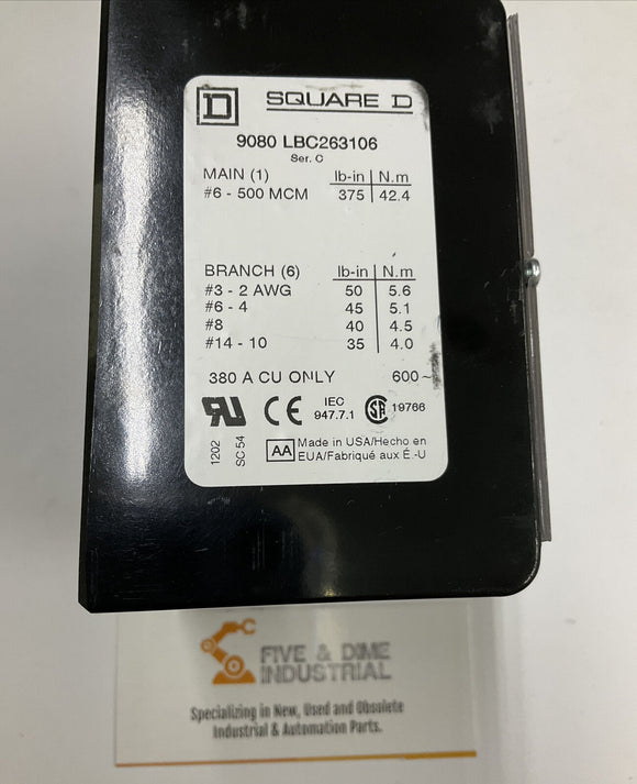 Square D 9080 LBC263106 Power Distribution Block  with Guard 380A 600V
